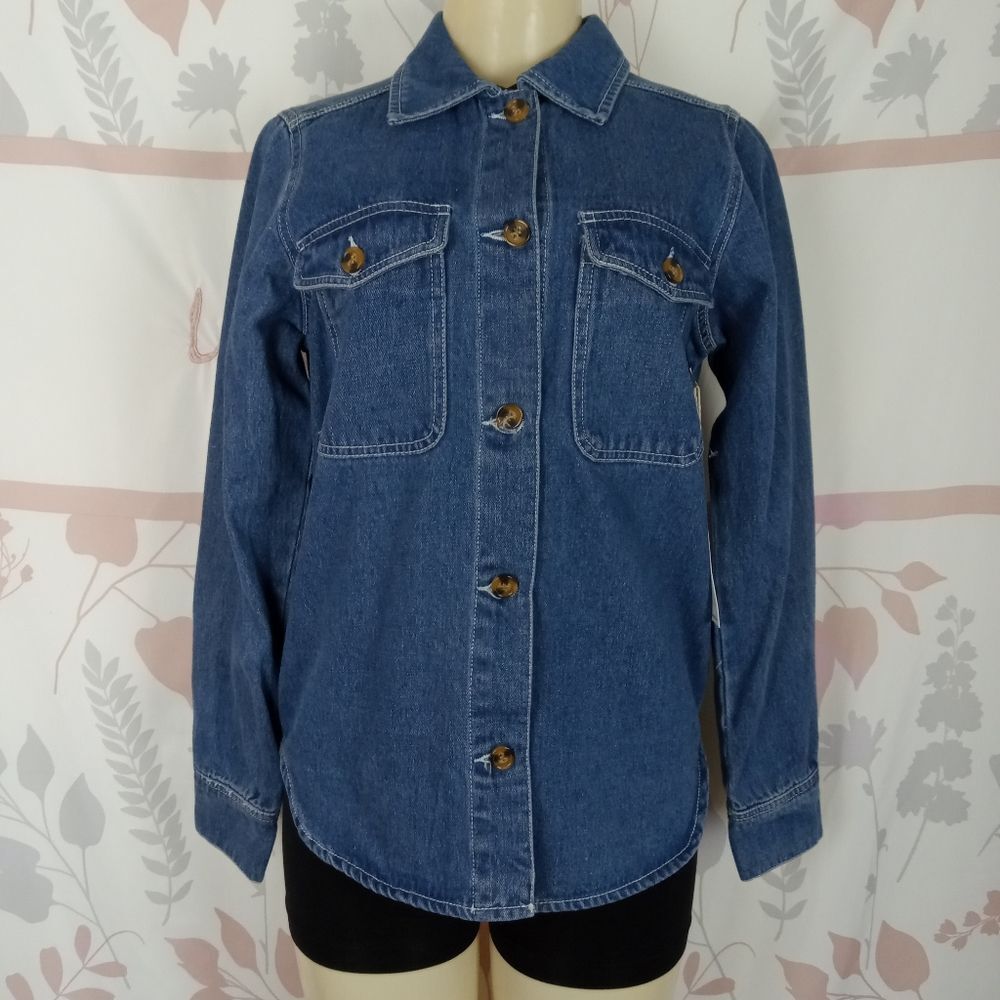 Cavalini denim collection button down shirt size Small
